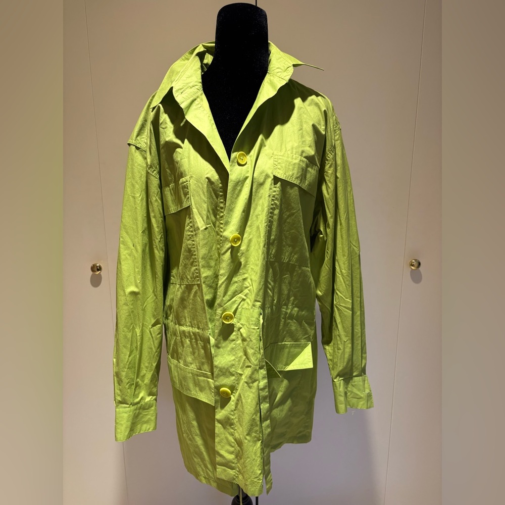Ellen Tracy Lime Green Button-Up light rain Jacket
